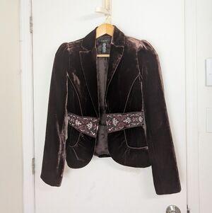 LAUNDRY BY SHELLI SEGAL DEEP BURGUNDY/ BROWNISH VELVET JACKET SIZE 4